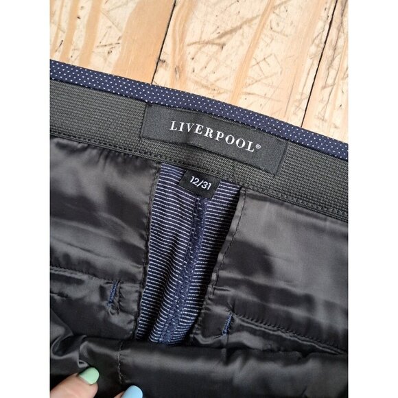 Liverpool Sz 12 Navy Dot Pull-On Tapered Ankle Crop Pants Stretch Casual Comfort - Picture 3 of 3